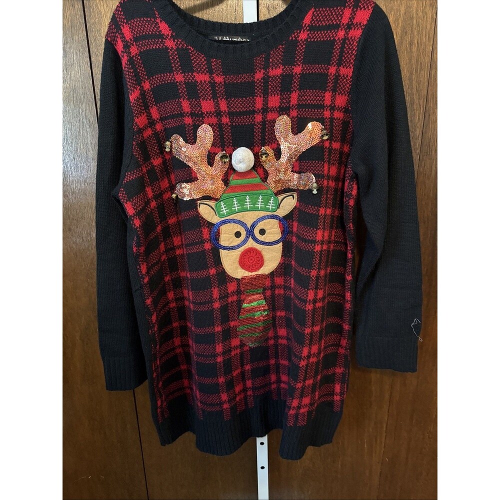 Ugly Christmas Sweater US Sweaters Sequined Metallic Reindeer W Glasses 1X